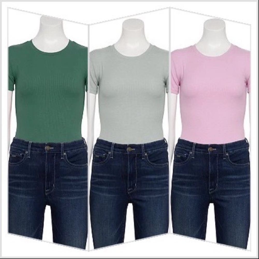 Nine West Rib Short Sleeve Crewneck Bodysuit